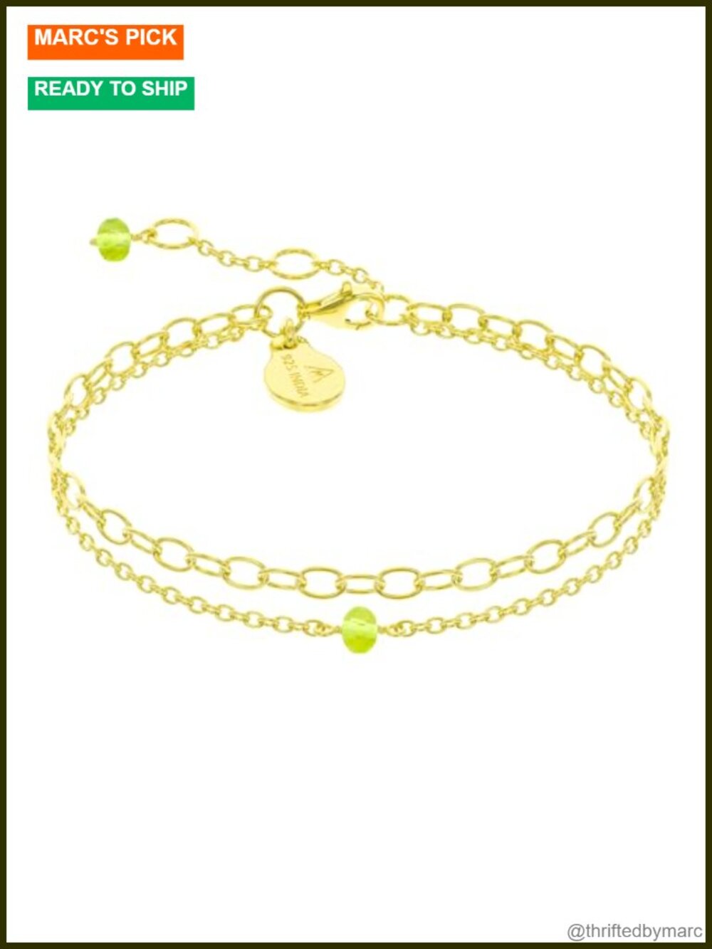 Peridot Crystal Layered Chain Bracelet 925 Sterling Silver Dainty Gemstone